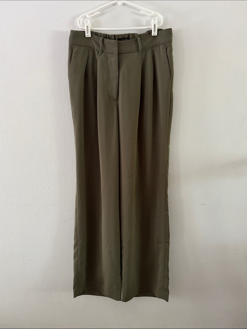 Quince Olive Stretch Crepe Pleated Wide Leg Pant Sz 8